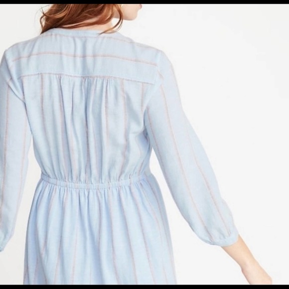 NWT Old Navy Blue Stripe Button Down Dress - Picture 2 of 12